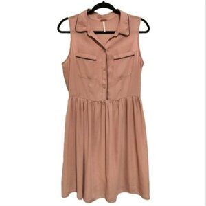 Brown Beige Midi Pleated Dress
